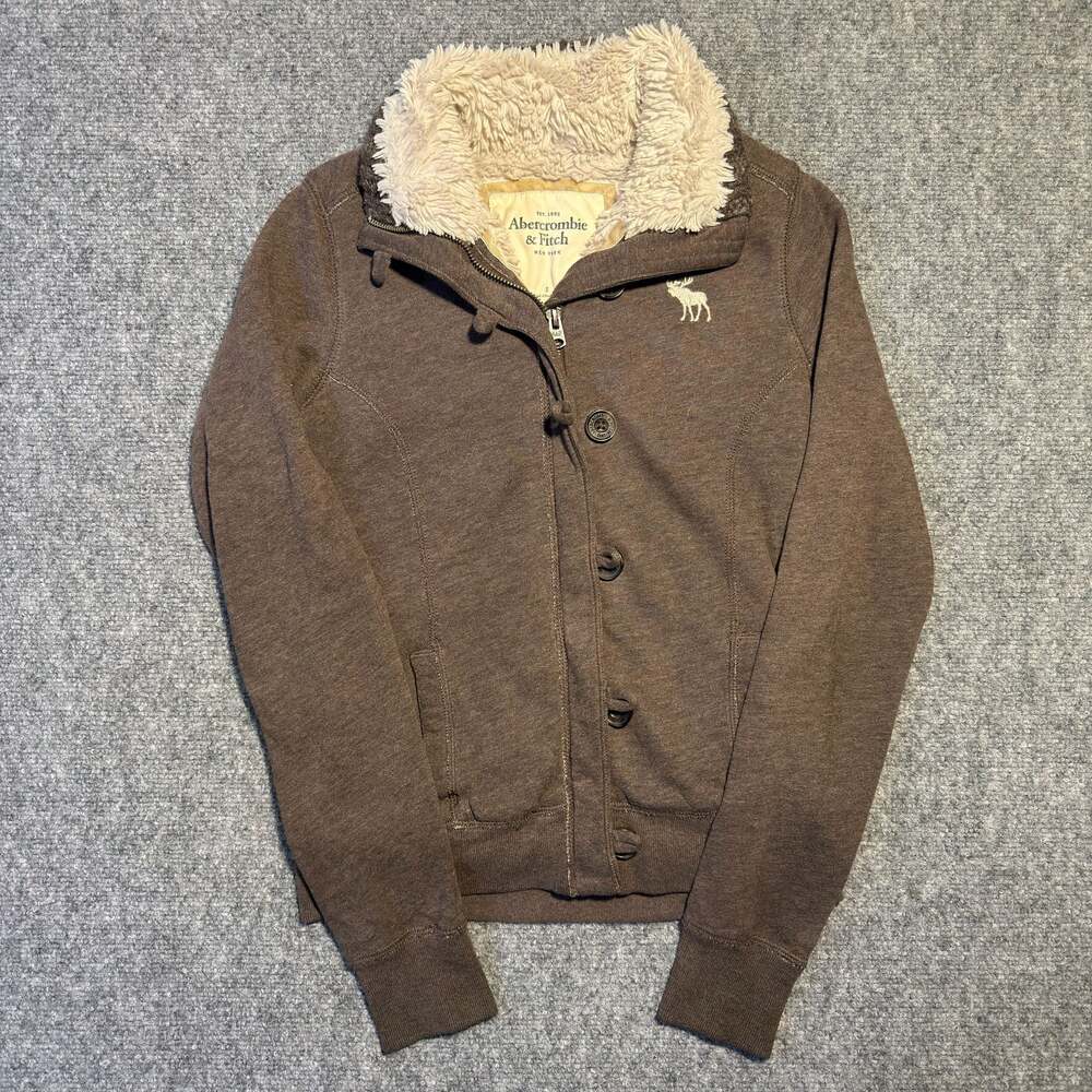 Abercrombie & Fitch Women's Brown Sherpa Lined Full Zip Button Up Jacket Size S